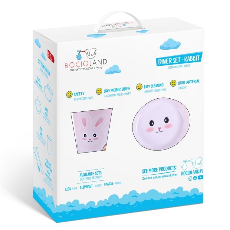 Bocioland, Królik, zestaw naczyń, 5 elementów