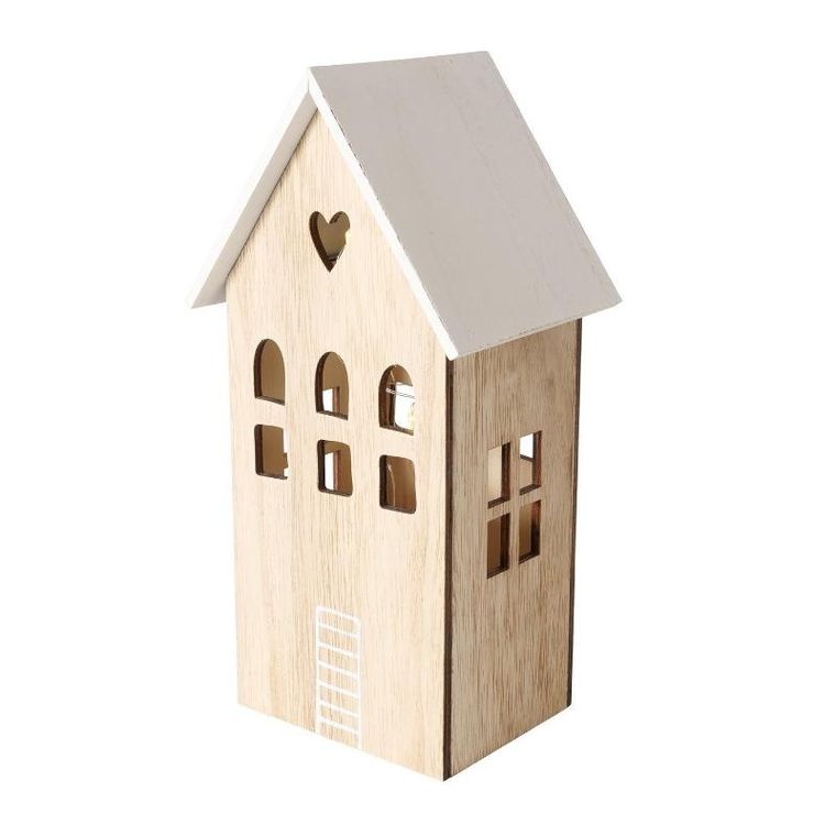 Boltze Home, drewniana dekoracja z oświetleniem, 2 domy, Aldea