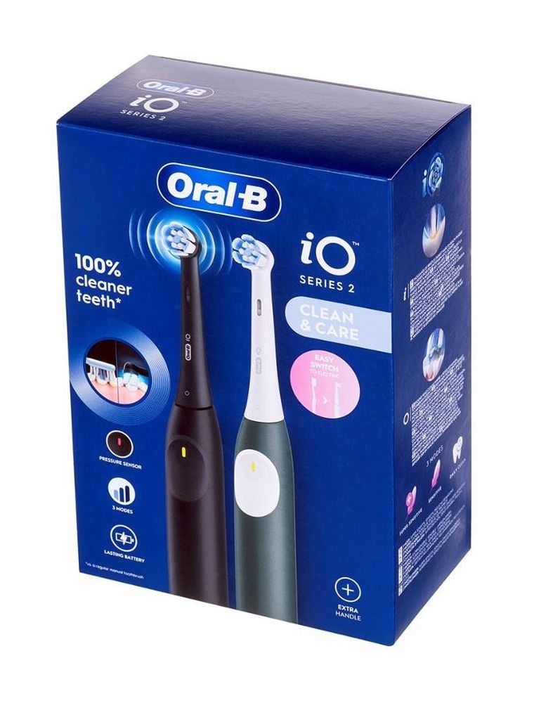 Braun, Oral-B, iO2 Duo, szczoteczka elektryczna, magnetyczna, Night Black & Forest Green, 2 szt.