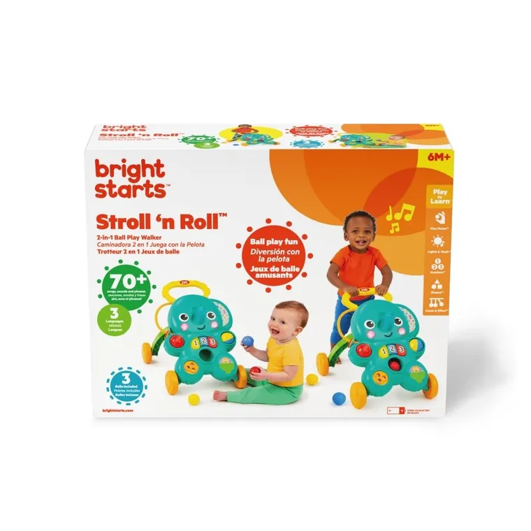 Bright Starts, Stroll 'n Roll, chodzik interaktywny, pchacz dla dzieci, 2w1