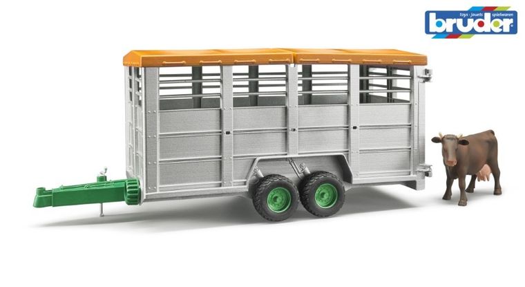 Bruder, Przyczepa 2-osiowa do przewozu krów z figurką krowy