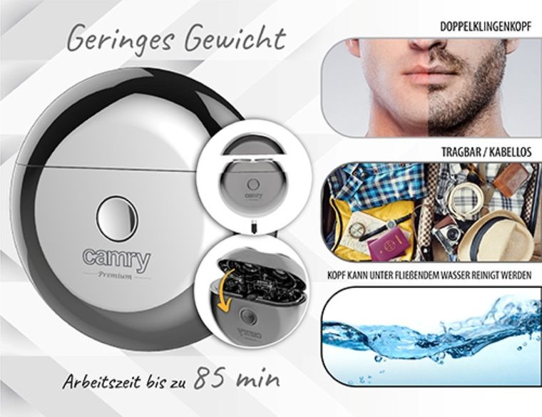 Camry, golarka podróżna, 2 głowicowe z USB, CR 2938
