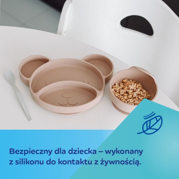 Canpol babies, Miś, silikonowy, trójdzielny talerzyk z przyssawką, green
