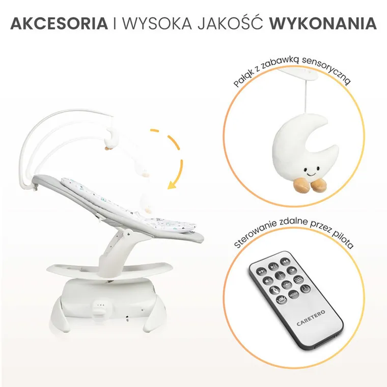 Caretero, elektryczny leżaczek i bujaczek 2w1, graphite