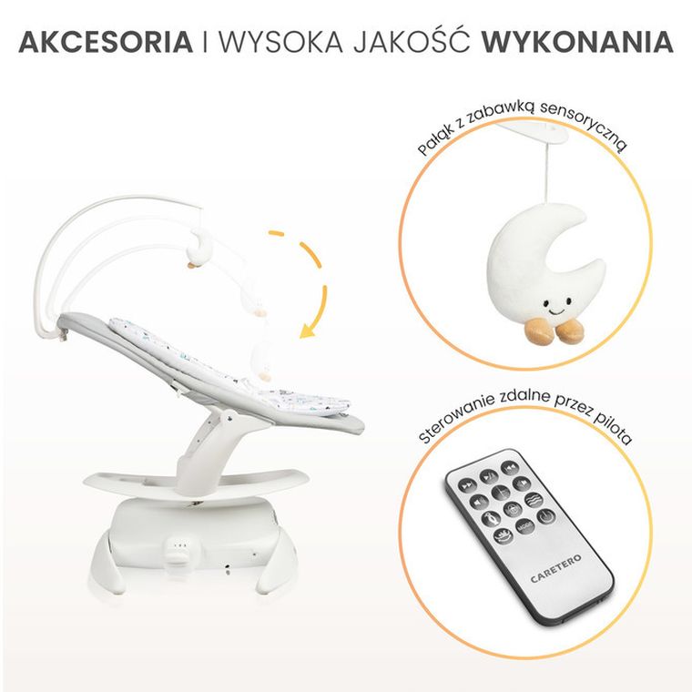 Caretero, Noco, elektryczny leżaczek i bujaczek 2w1, grey