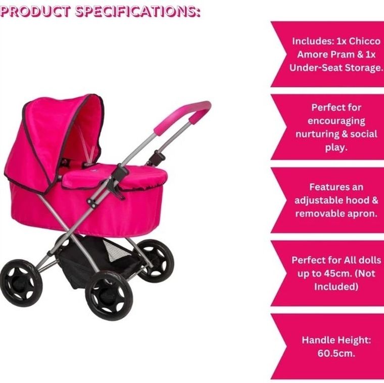 Chicco, Amore, wózek głęboki dla lalek, różowy