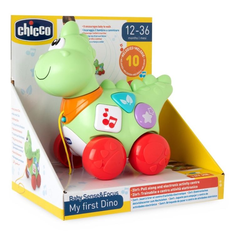 Chicco, Baby Sense & Focus, Dino, interaktywna zabawka do ciągnięcia