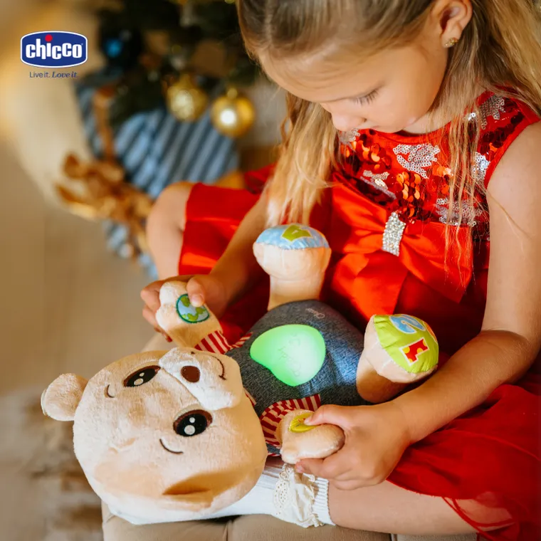 Chicco, Bilingual ABC, Teddy, Miś okazujący uczucia, zabawka edukacyjna, dwujęzyczna, 25 cm