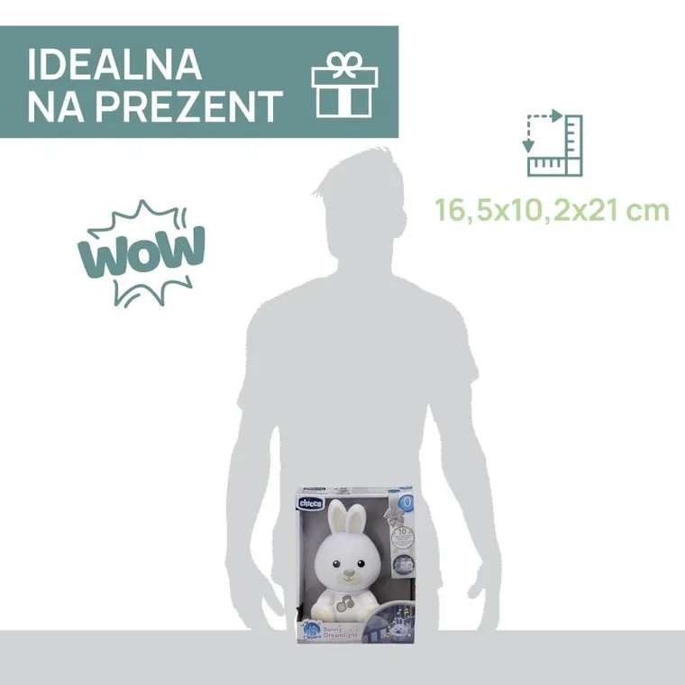 Chicco, First Dreams, Króliczek, lampka nocna, uspokajacz z dźwiękami, beżowa