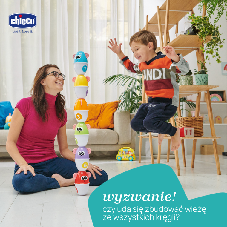 Chicco, Fit&Fun, Kolorowe Kręgle, zabawka interaktywna 2w1