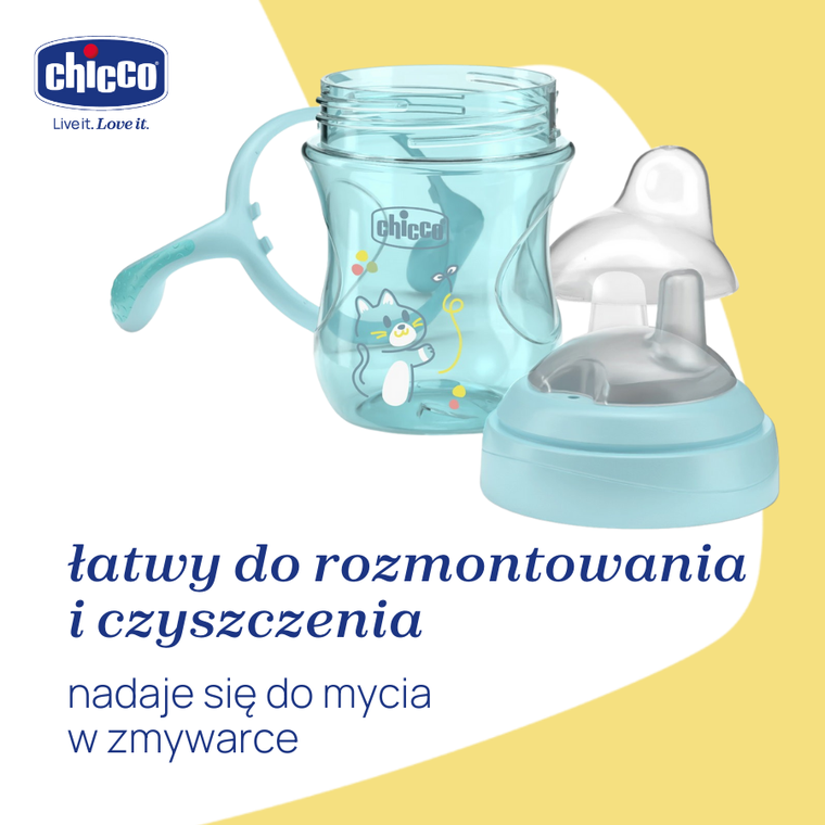 Chicco, kubek treningowy, niekapek z miękkim ustnikiem, turkusowy, 4m+, 200 ml