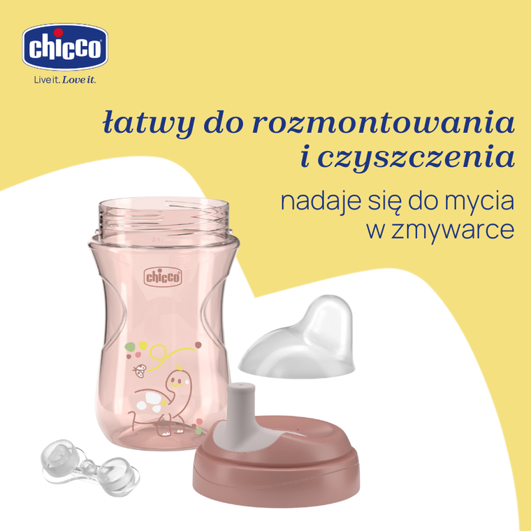 Chicco, kubek treningowy, niekapek z ustnikiem w kształcie słomki, brzoskwiniowy 12m+, 266 ml