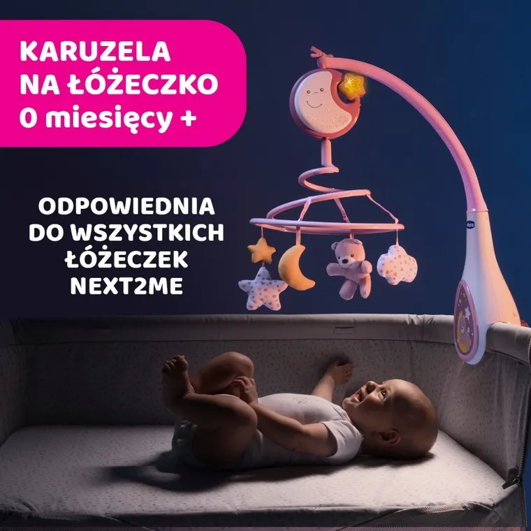 Chicco, Next2Dreams, karuzela 3w1, różowa
