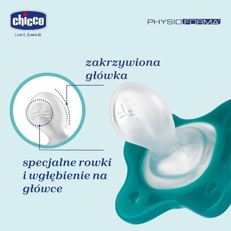 Chicco, PhysioForma Dual Soft, smoczek uspokajający, silikonowy, niebieski, 16-36m, 2 szt.