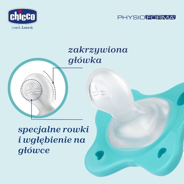 Chicco, PhysioForma Dual Soft, smoczek uspokajający, silikonowy, niebieski, 6-16m, 2 szt.