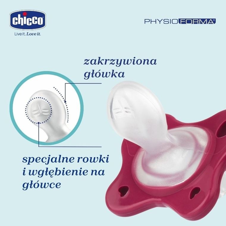 Chicco, PhysioForma Dual Soft, smoczek uspokajający, silikonowy, różowy, 16-36m, 2 szt.