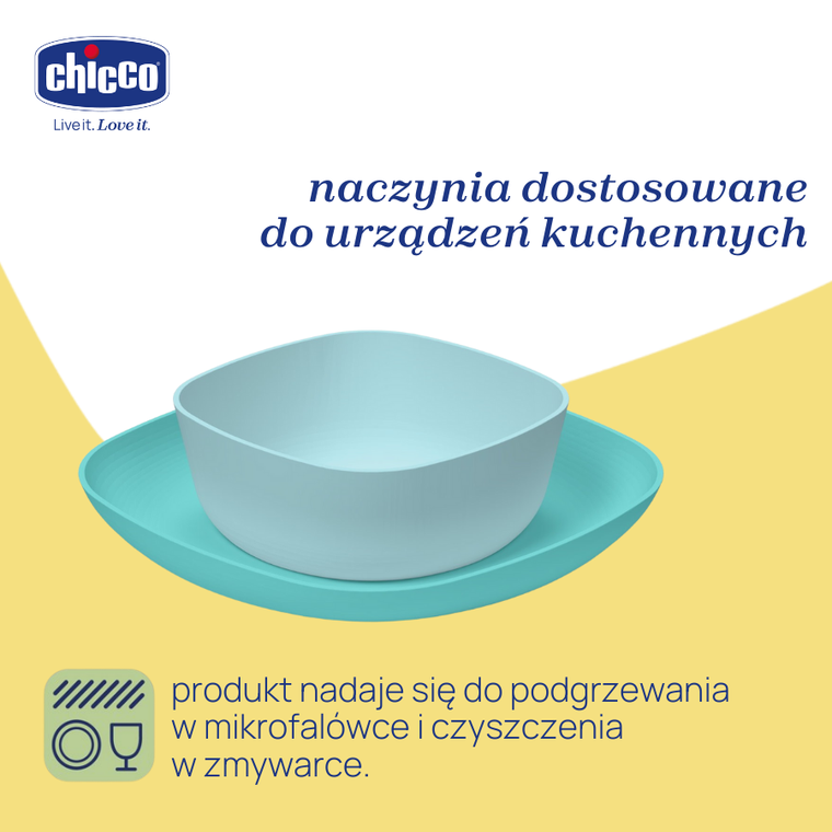 Chicco, zestaw 2 talerzy, turkusowy, 12m+
