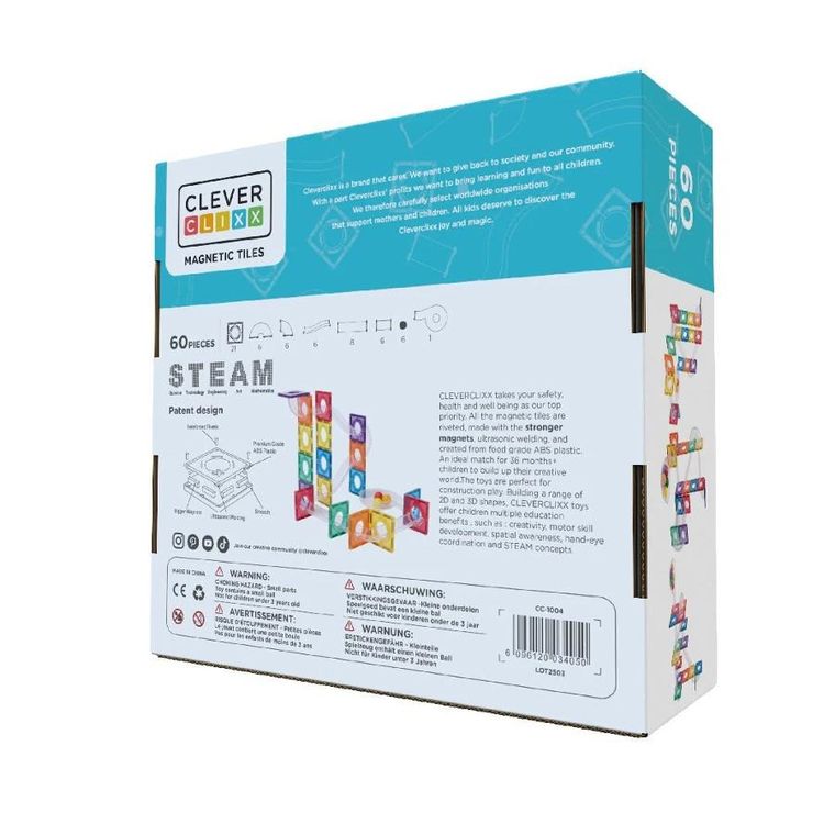 Cleverclixx, Ball Run Compact Pack Intense, klocki magnetyczne, 60 elementów