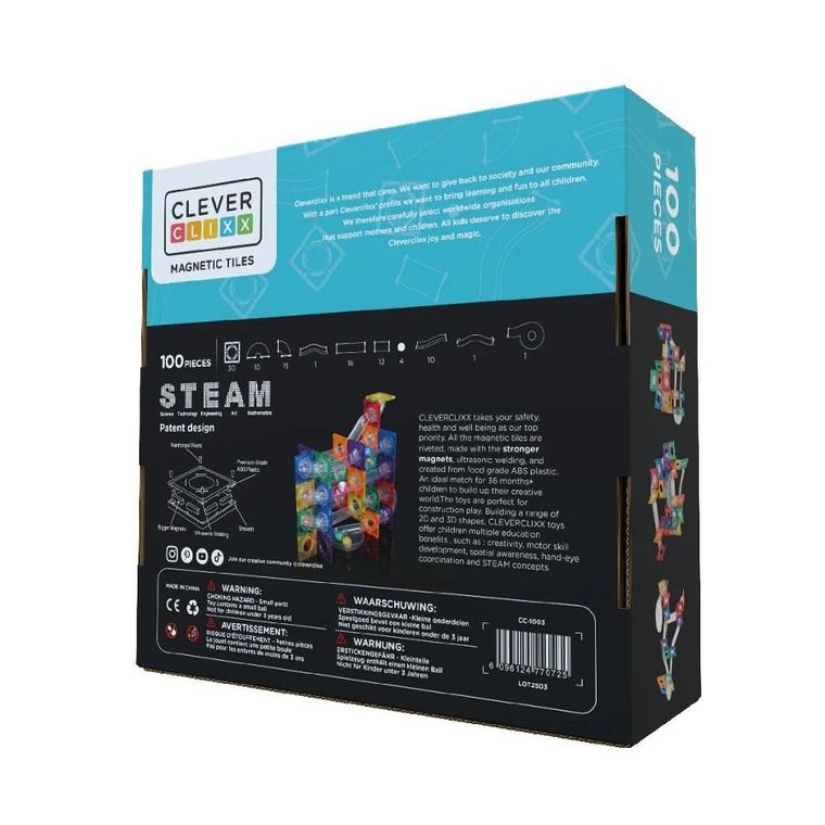 Cleverclixx, Ball Run Dazzling Lights Pack Intense, klocki magnetyczne, 100 elementów