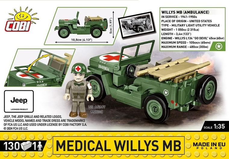 Cobi, Historical Collection WWII, Medical Willys MB, klocki, 130 elementów