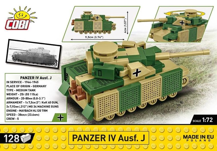 Cobi, Historical Collection WWII, Panzer IV Ausf. J, klocki, 1:72, 128 elementów