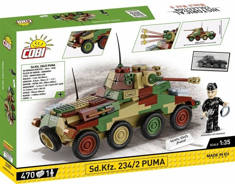 Cobi, Historical Collection, WWII, Sd.Kfz 234/2 Puma, 1:35, klocki, 470 elementów