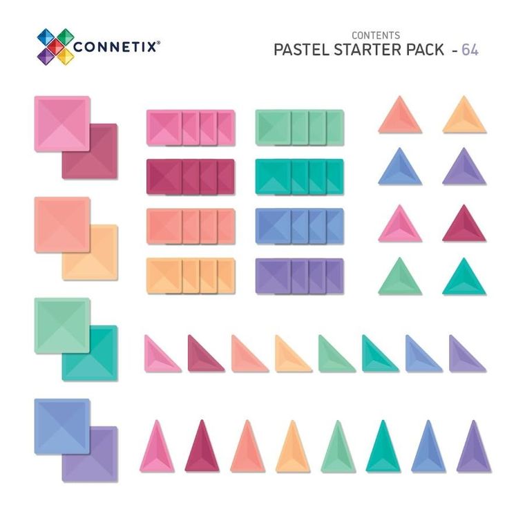 Connetix, Pastel Starter Pack, klocki magnetyczne, 64 elementów