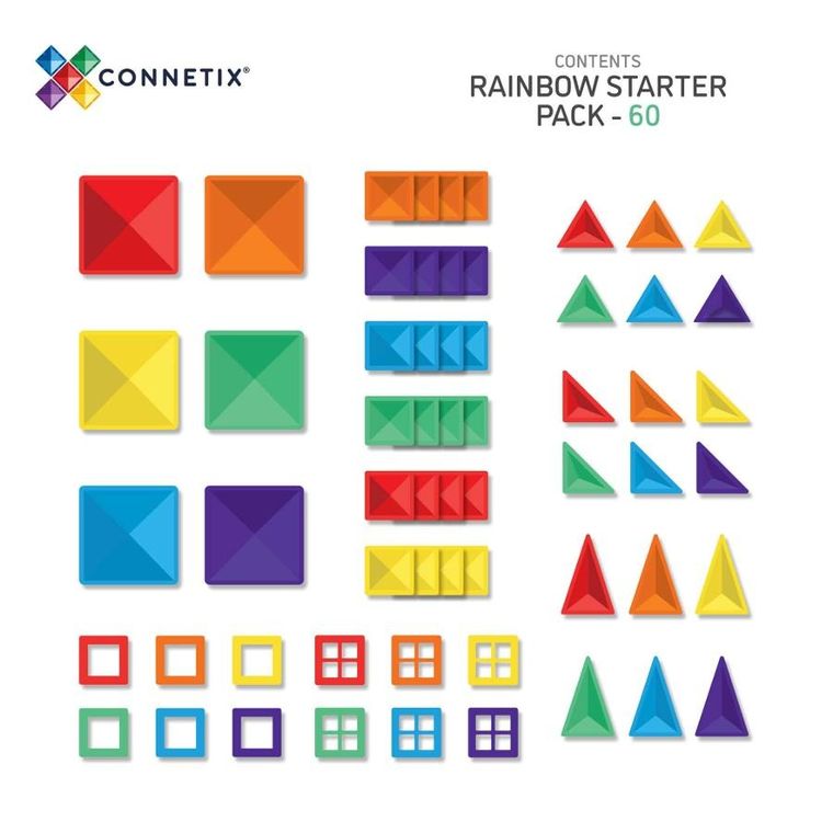Connetix, Rainbow Starter Pack, klocki magnetyczne, 60 elementów