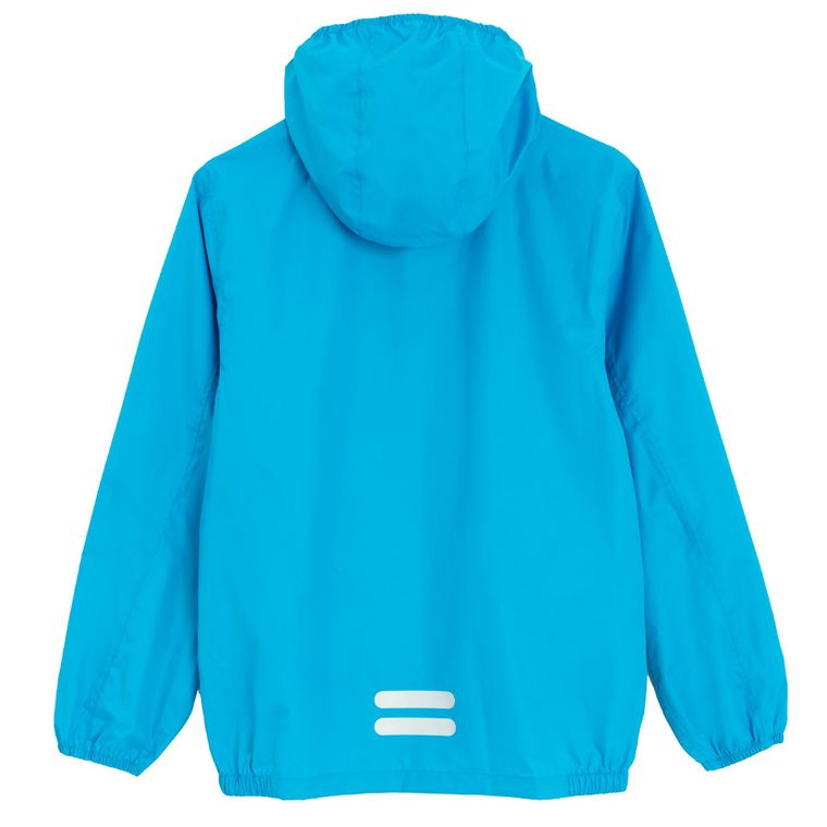 Cool Club, Przeciwdeszczowa kurtka chłopięca z kapturem, składana do kieszeni, niebieska