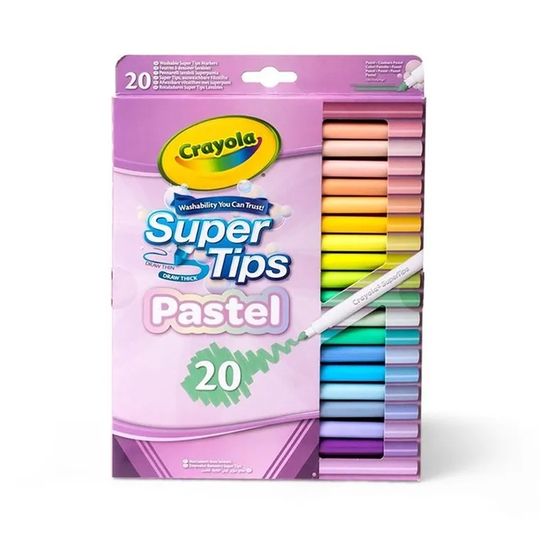 Crayola, Super Tips, flamastry zmywalne, pastelowe, 20 szt.