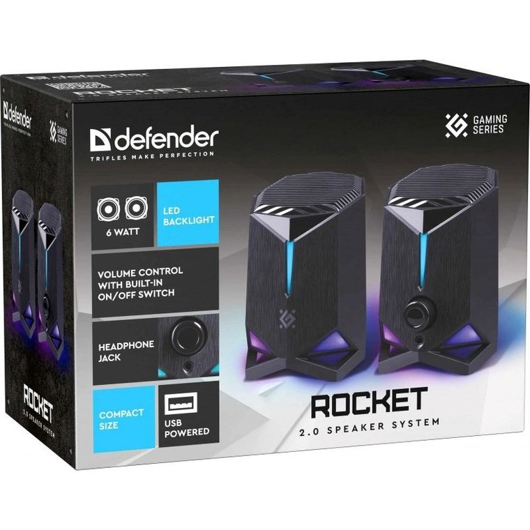 Defender, głośniki komputerowe, ROCKET 2.0 6W, LED, USB, czarne, 65094