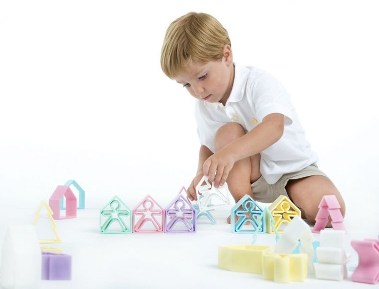 Dena, 6 ludzików, 6 domków, zestaw klocków silikonowych