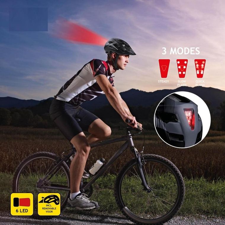 Dunlop, kask rowerowy mtb, czarny, 6xLED