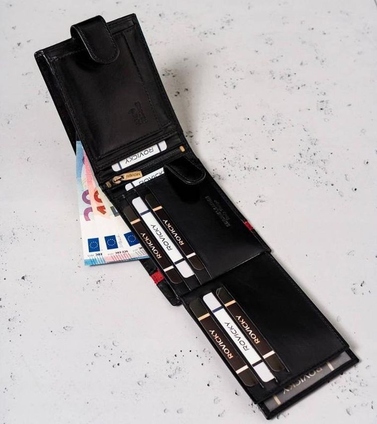 Duży, skórzany portfel męski na zatrzask, Rovicky