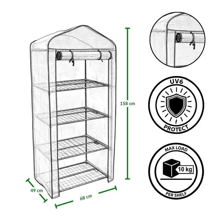Edenia, mini szklarnia foliowa, 4 piętrowa, 49-68-158 cm