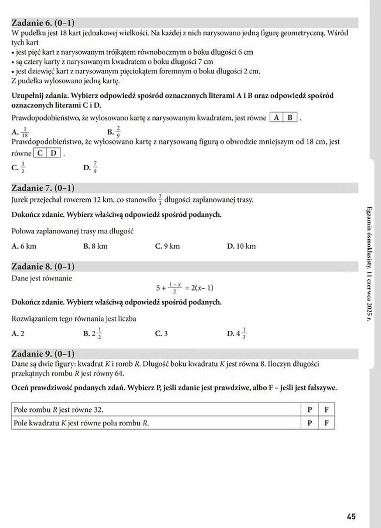 Egzamin ósmoklasisty. Matematyka. Arkusze egzaminacyjne
