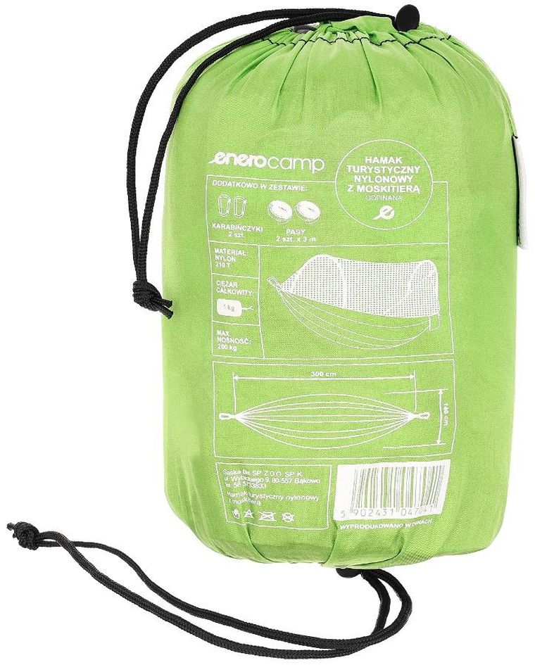 Enero, Camp, hamak turystyczny z odpinaną moskitierą, 2 osobowy, 300-140 cm