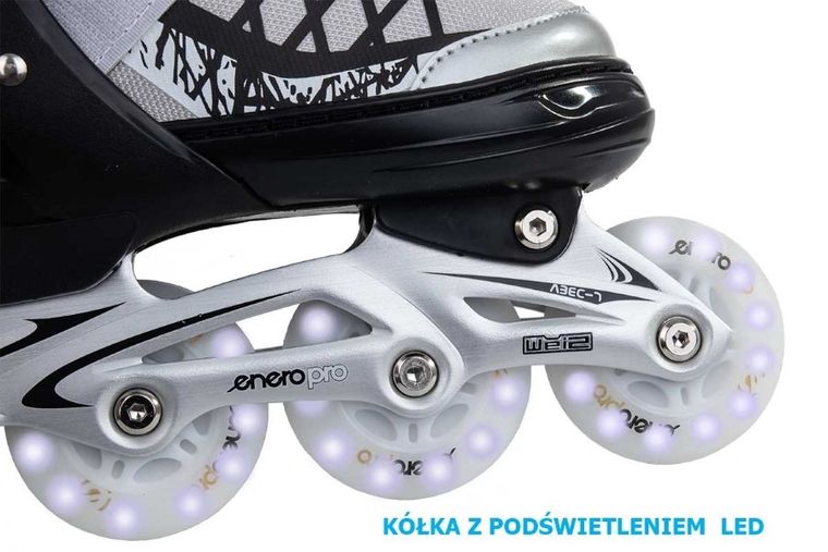 Enero Pro, łyżworolki, 4w1, LED, szare, rozmiar 30-33