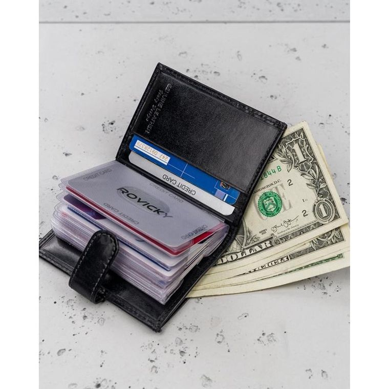 Etui na dokumenty, czarne, skórzane, Rovicky