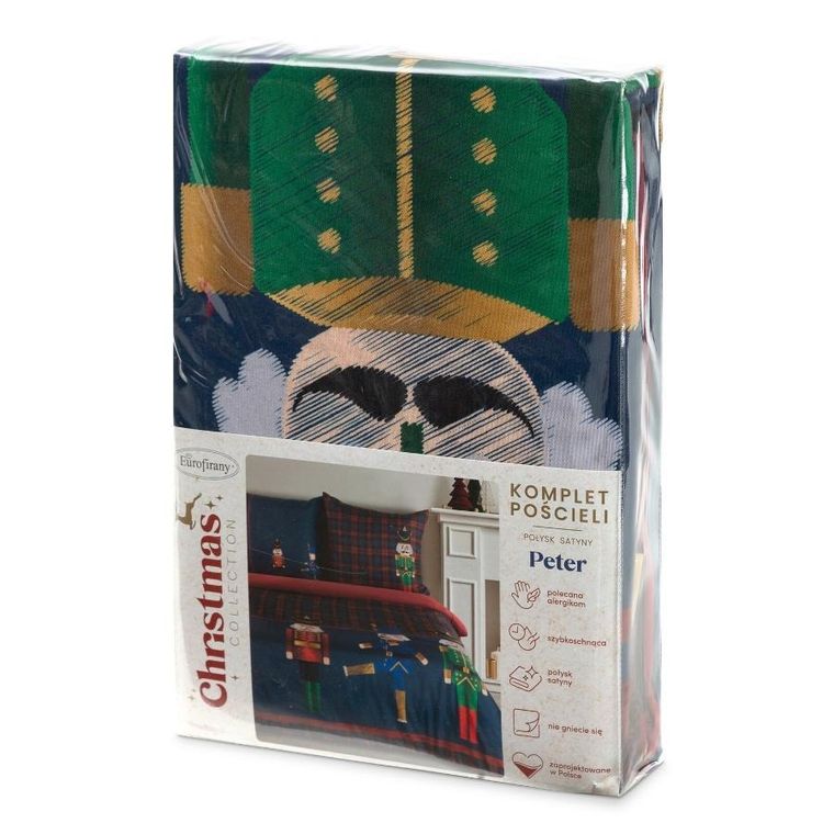 Eurofirany, komplet pościeli świątecznej, Peter03, 220-200 cm, granatowy