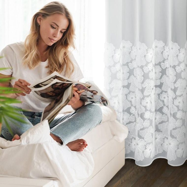 Eurofirany, zasłona gotowa, Jasmin, 140-250 cm, biały