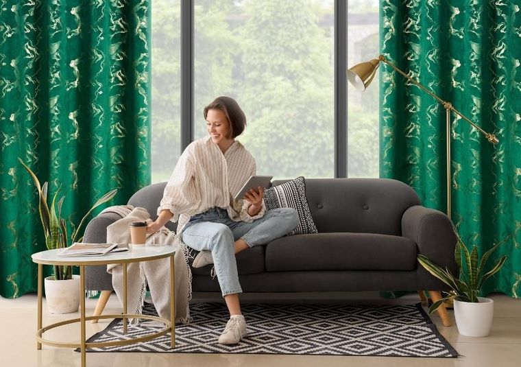 Eurofirany, zasłona gotowa, Raja, 140-250 cm, ciemnozielony