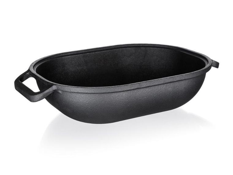 Excellent, brytfanna żeliwna, owalna z pokrywką, czarna, 39-26-14 cm, 3 + 4 l