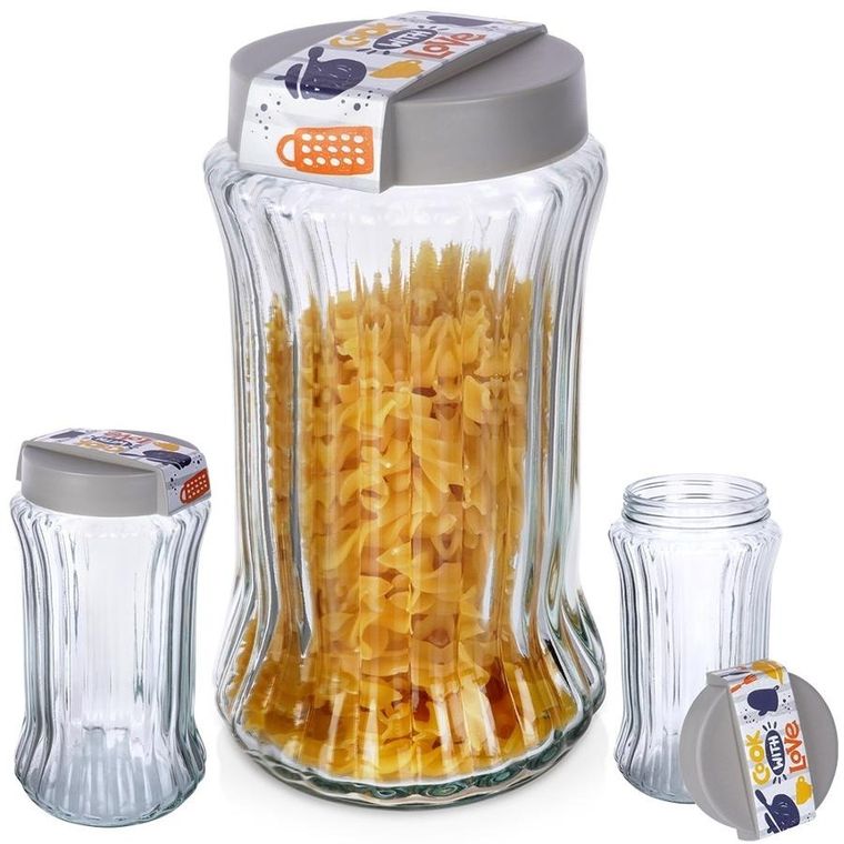 Excellent Houseware, pojemnik na produkty sypkie, szklany, 1,6 l