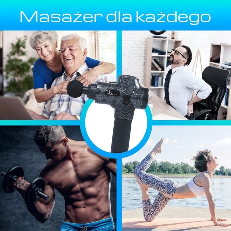 Extralink Massage Gun Pro, pistolet do masażu, 3800 RPM, 6 końcówek