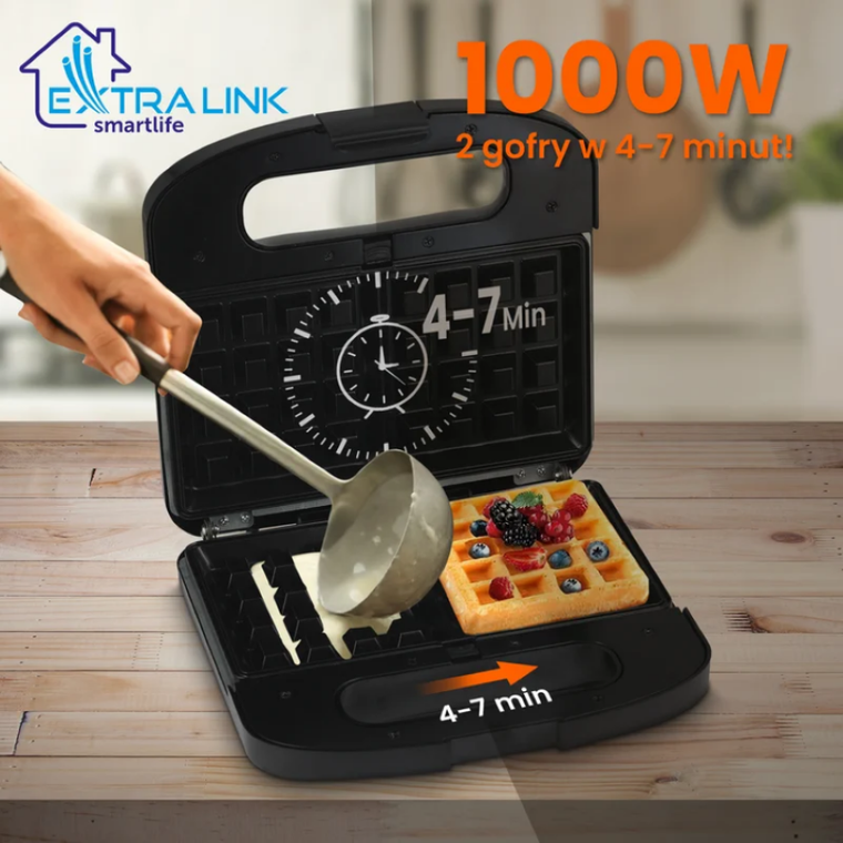 Extralink, Smart Life Grill Sandwich & Waffle Maker, grill, toster & gofrownica, opiekacz z 3 wymiennymi płytami, 1000W, SJ-37A