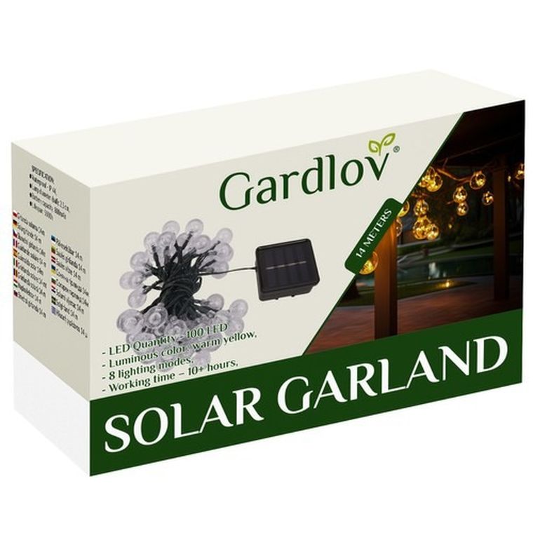 Gardlov, girlanda solarna, 12 m