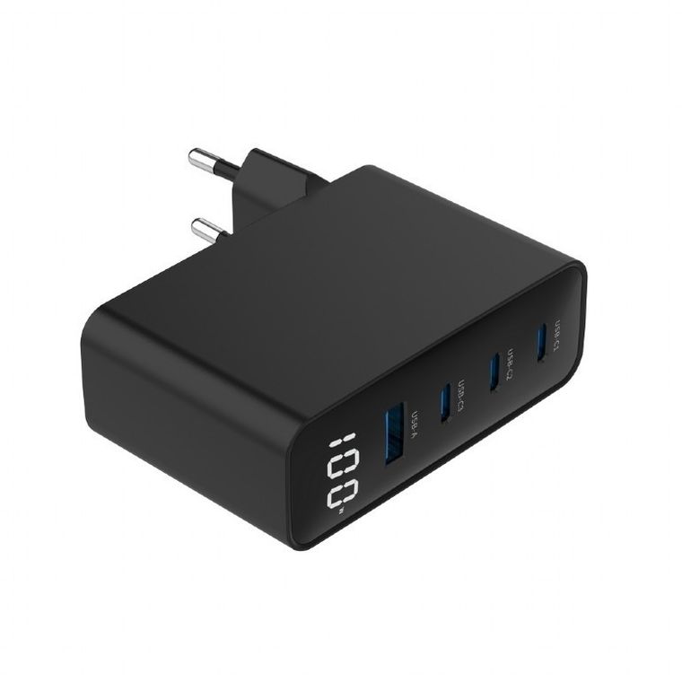 Gembird, szybka ładowarka sieciowa, 2-portowa, USB-A + USB TYP-C, 100W, czarna