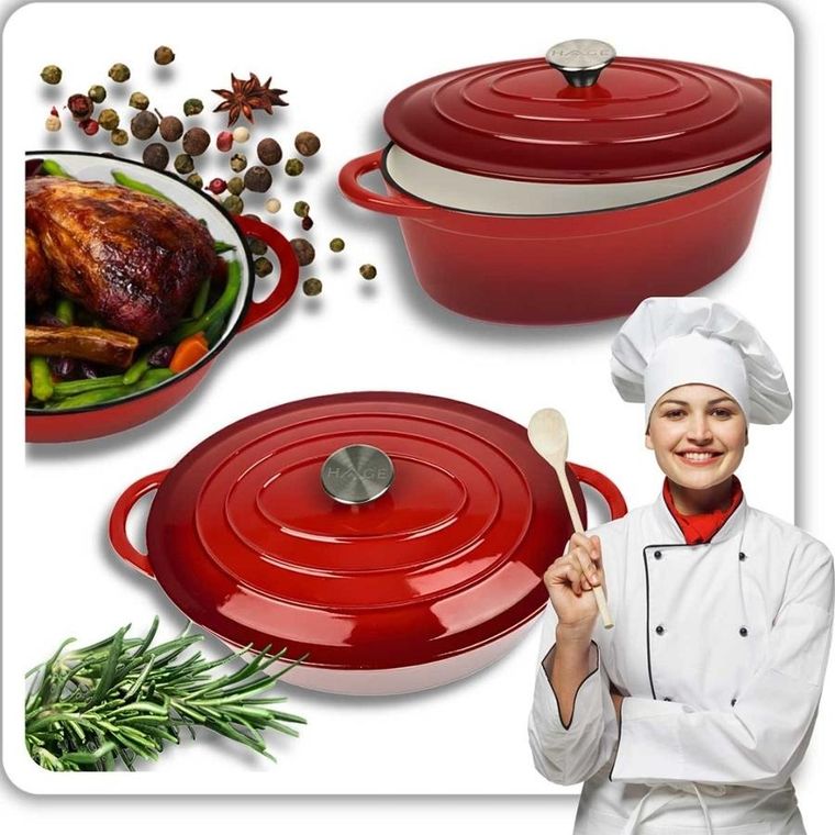 Hage, brytfanna żeliwna, emaliowana, gęsiarka, czerwona, 6l