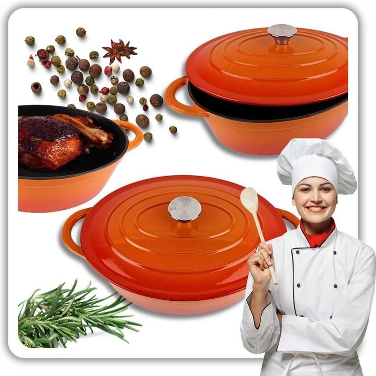 Hage, emaliowana brytfanna żeliwna, gęsiarka, pomarańczowa, 6l